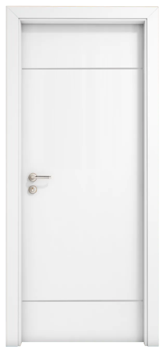 Uma porta branca com duas linhas sobre um fundo branco.