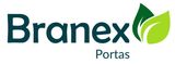 Um logotipo para branex portas com uma folha verde em um fundo branco.