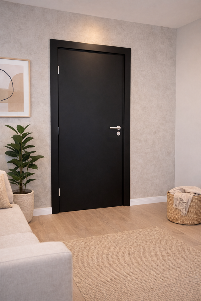 Uma porta preta com a palavra preto nela