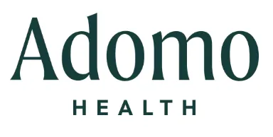 Logo for Adomo Health, text in dark green: