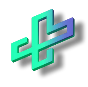 Abstract green and blue gradient symbol with shadow.