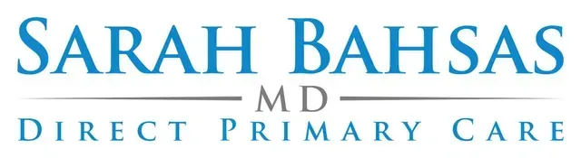 Sarah Bahsas MD Direct Primary Care logo. Text in blue and gray.