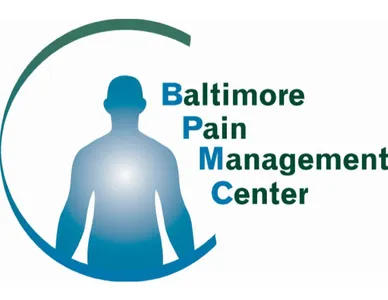 Baltimore Pain Management Center logo: silhouette of a person with blue text overlay.