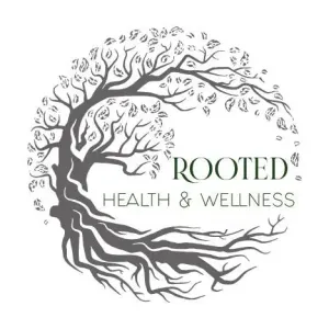 Logo of a tree with roots and branches forming a circle, text