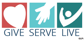 Two figures hold signs reading “VOLUNTEER” and “GET INVOLVED!” in blue, pink, green, and teal.