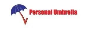 Logo for Personal Umbrella; blue umbrella graphic with a red handle and text in red.