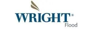 Wright Flood logo with a teal text and a light brown design above it.