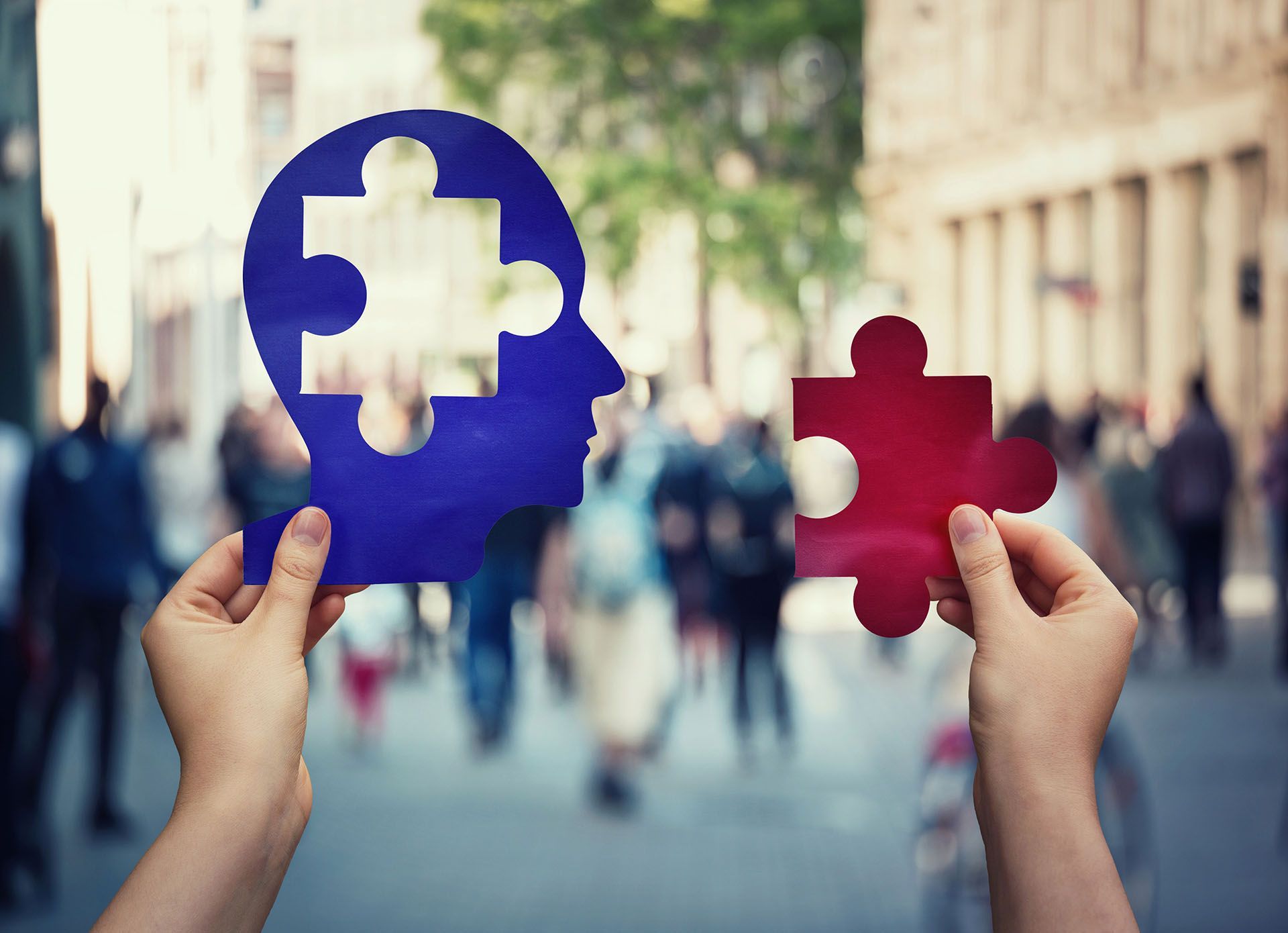 A person is holding two puzzle pieces in their hands.