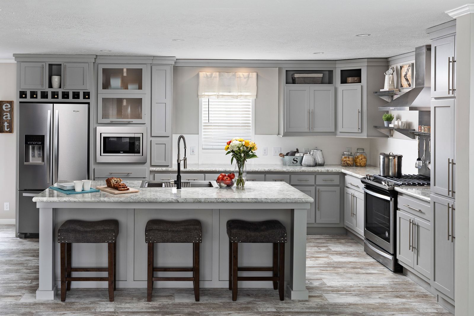 L Shaped Kitchen and Island with Seating