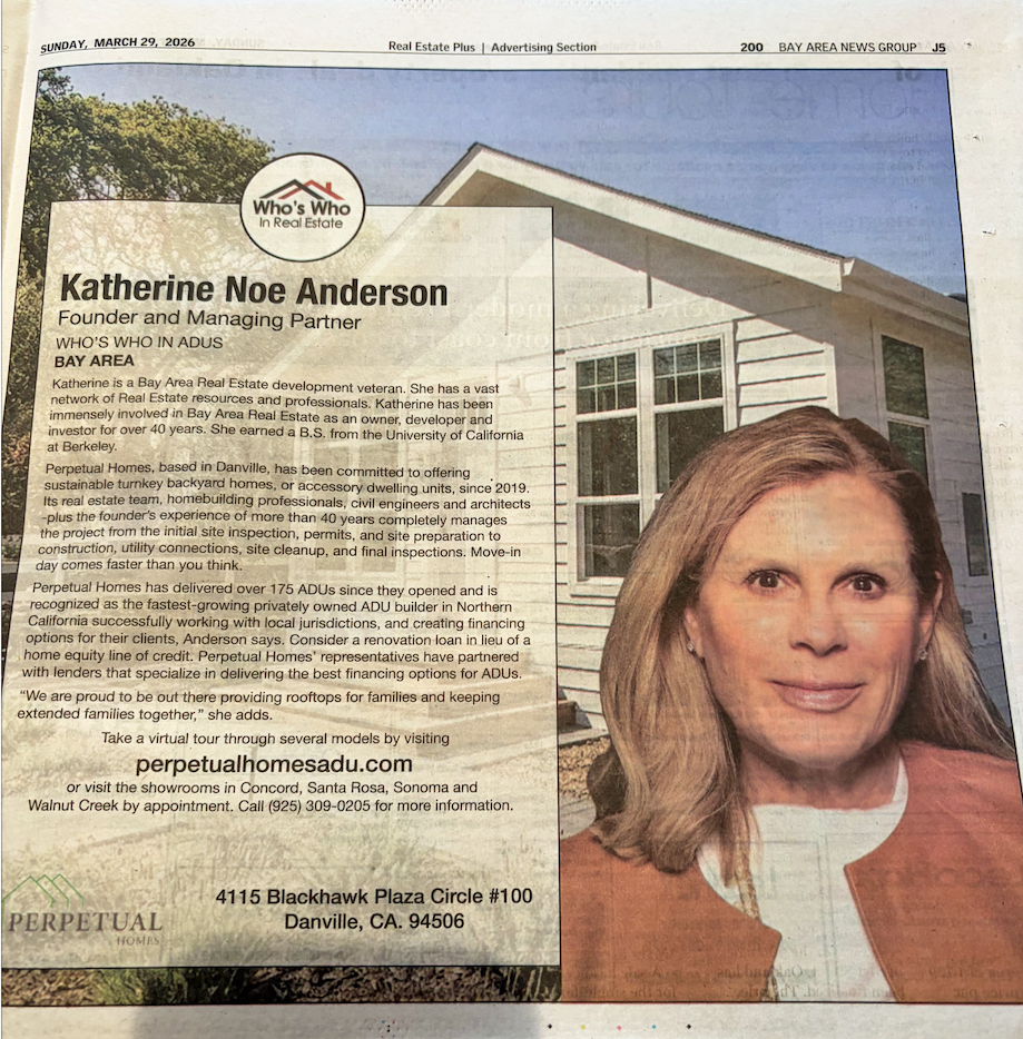 Real Estate cover: Perpetual Homes advertisement, article about accessory dwelling units.