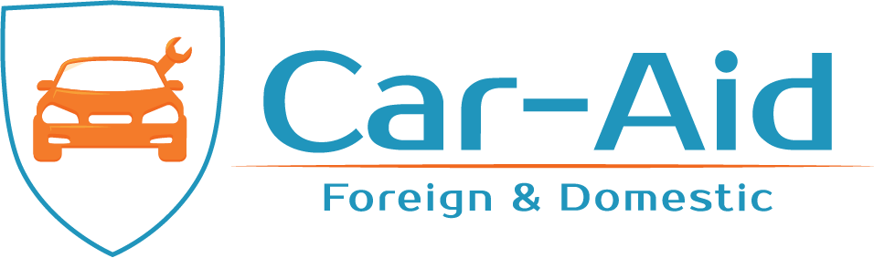A logo for car-aid foreign and domestic with a car on it
