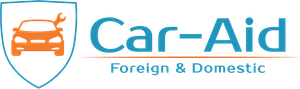 A logo for car-aid foreign and domestic with a car on it