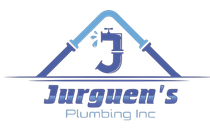 The logo for jurgue 's plumbing inc shows a faucet and pipes