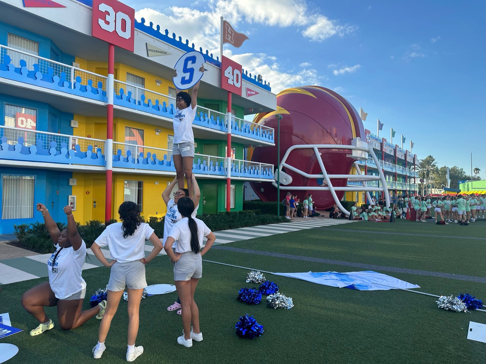Cheerleaders practicing during Nationals weekend