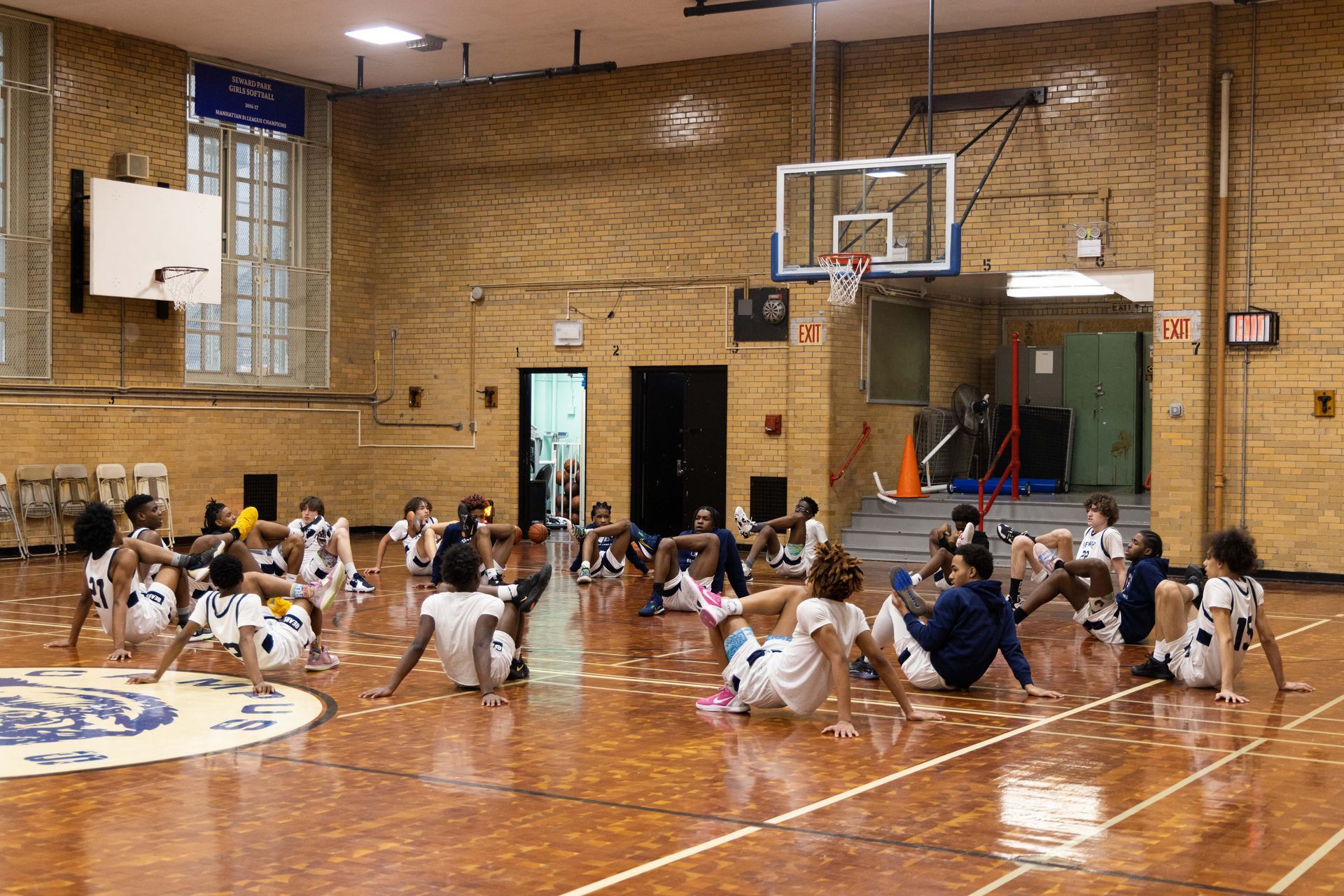 Student basketball team warming up