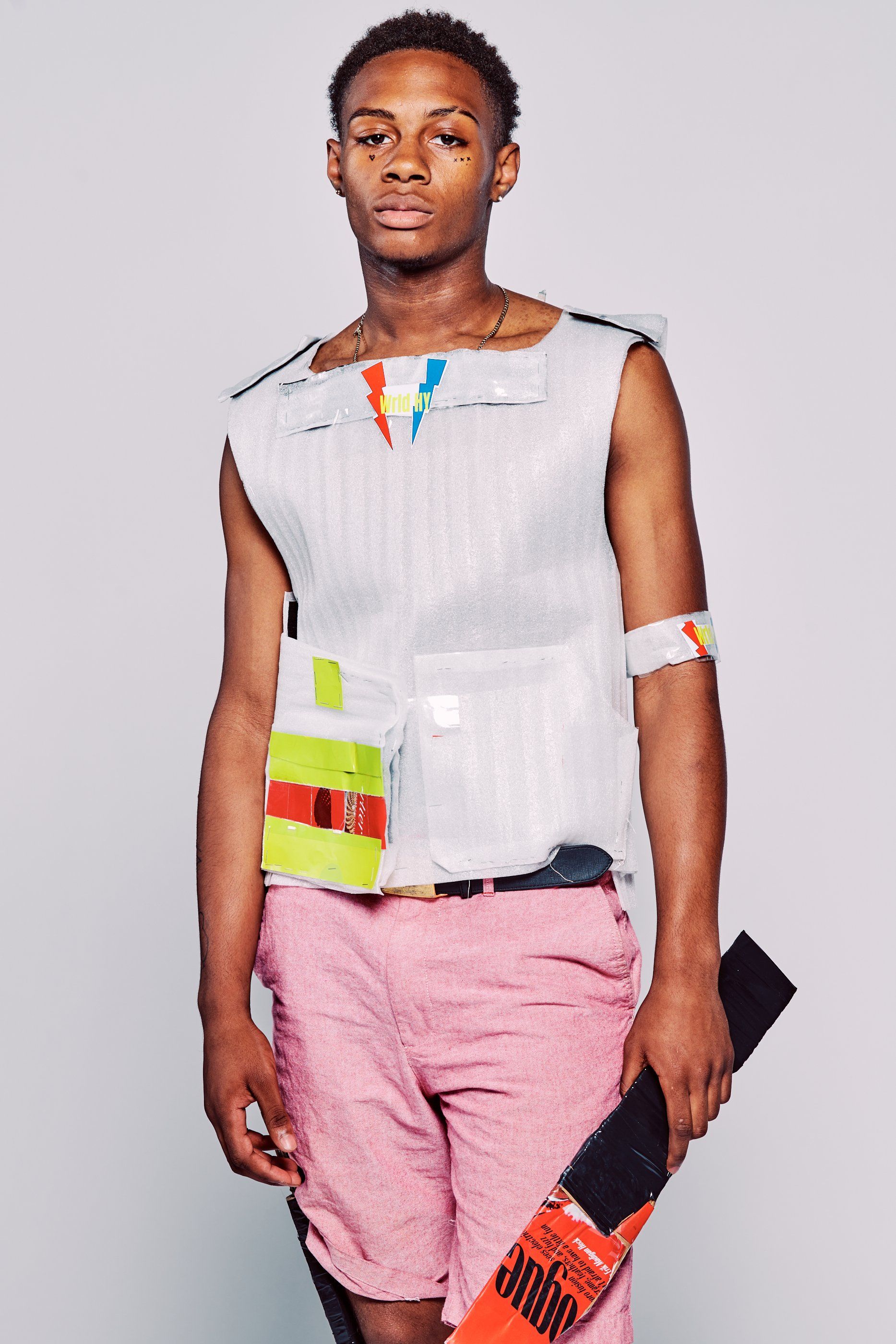 Model in hand-made garment at the 2019 Sustainable Fashion Show at New Design High School