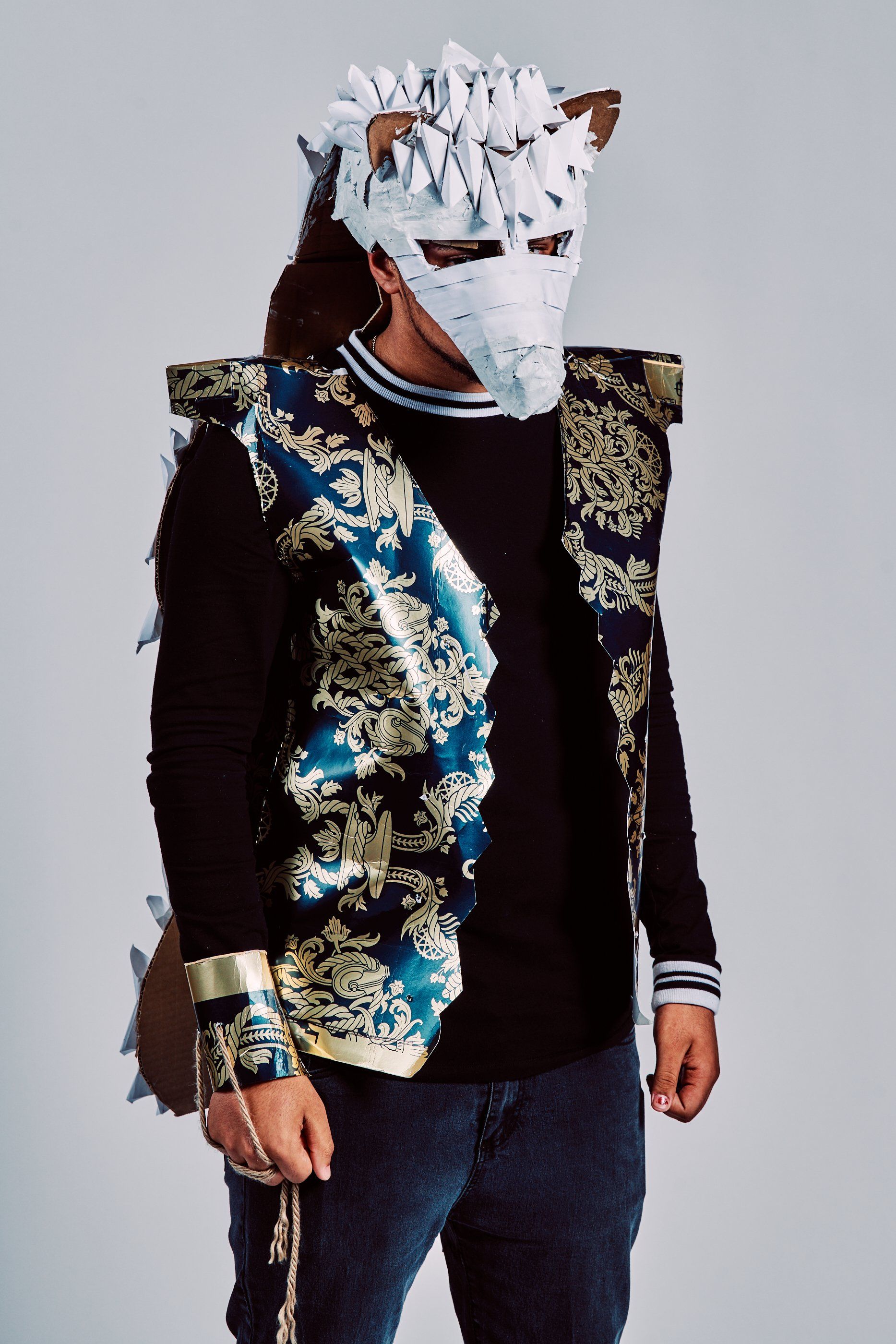 Model in hand-made garment at the 2019 Sustainable Fashion Show at New Design High School