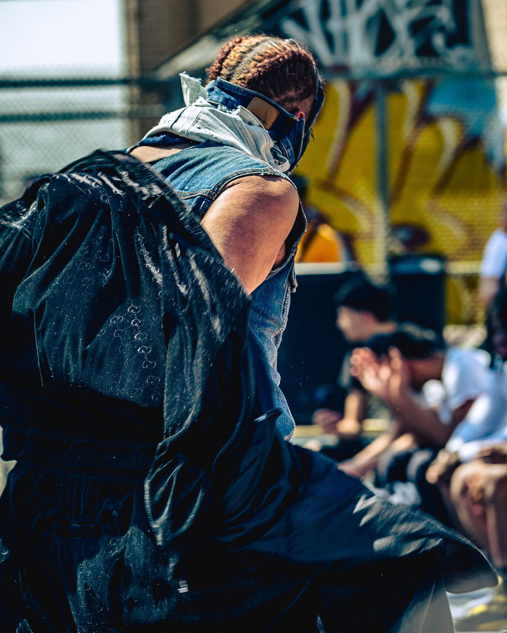 Model in hand-made garment at the 2023 Sustainable Fashion Show at New Design High School. Photo by Luis Suarez