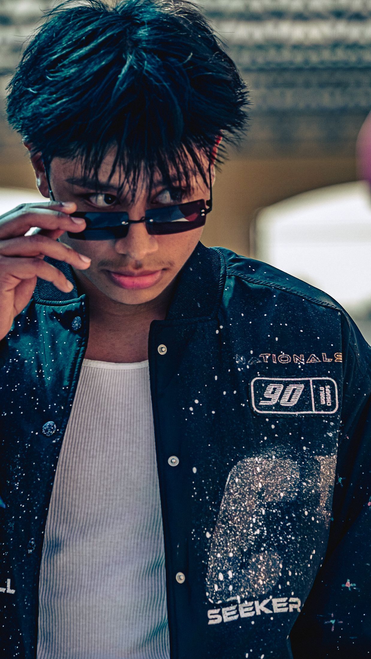 Model in hand-made garment at the 2023 Sustainable Fashion Show at New Design High School. Photo by Luis Suarez