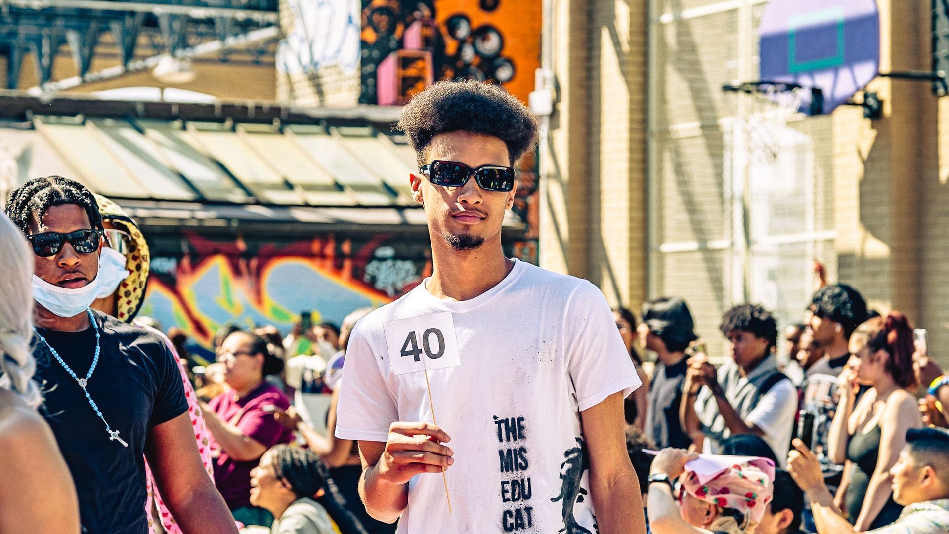 Model in hand-made garment at the 2023 Sustainable Fashion Show at New Design High School. Photo by Luis Suarez