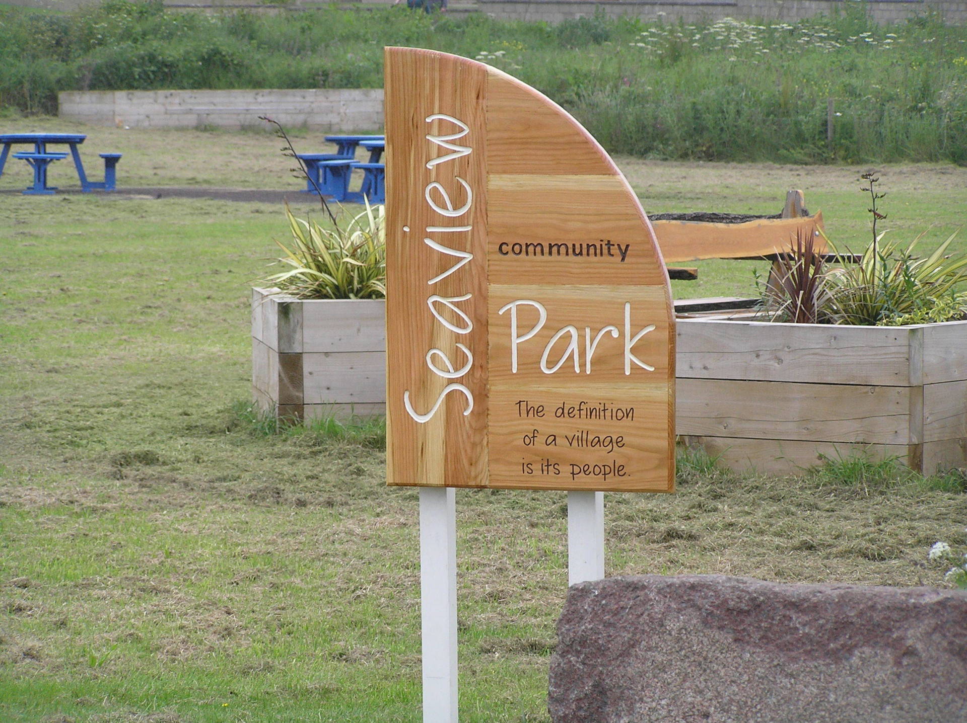 An Eco-friendly handmade community park sign by Ingrained culture.