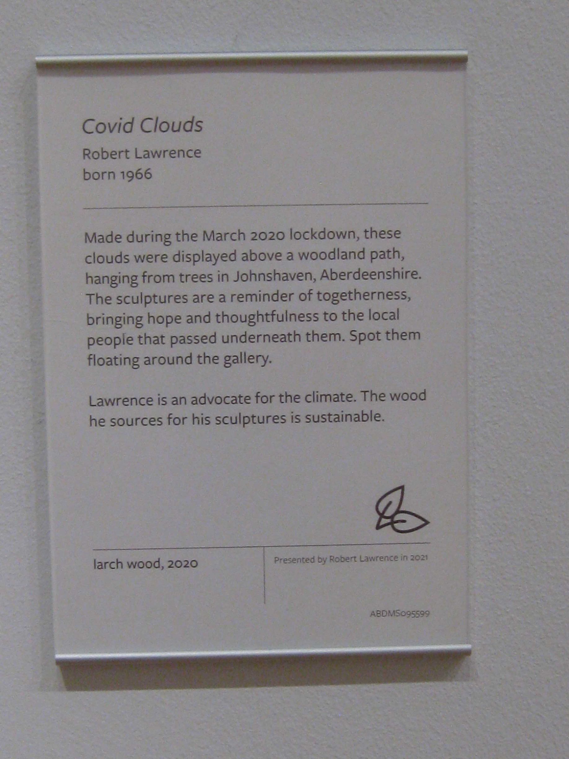 COVID CLOUDS sculpture Aberdeen Gallery's explanation panel