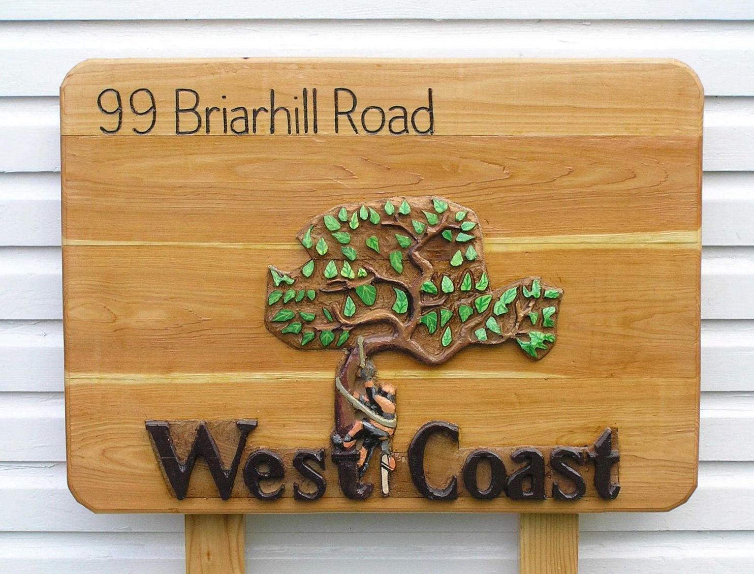 Contemporary wooden business Eco sign carved in relief UK