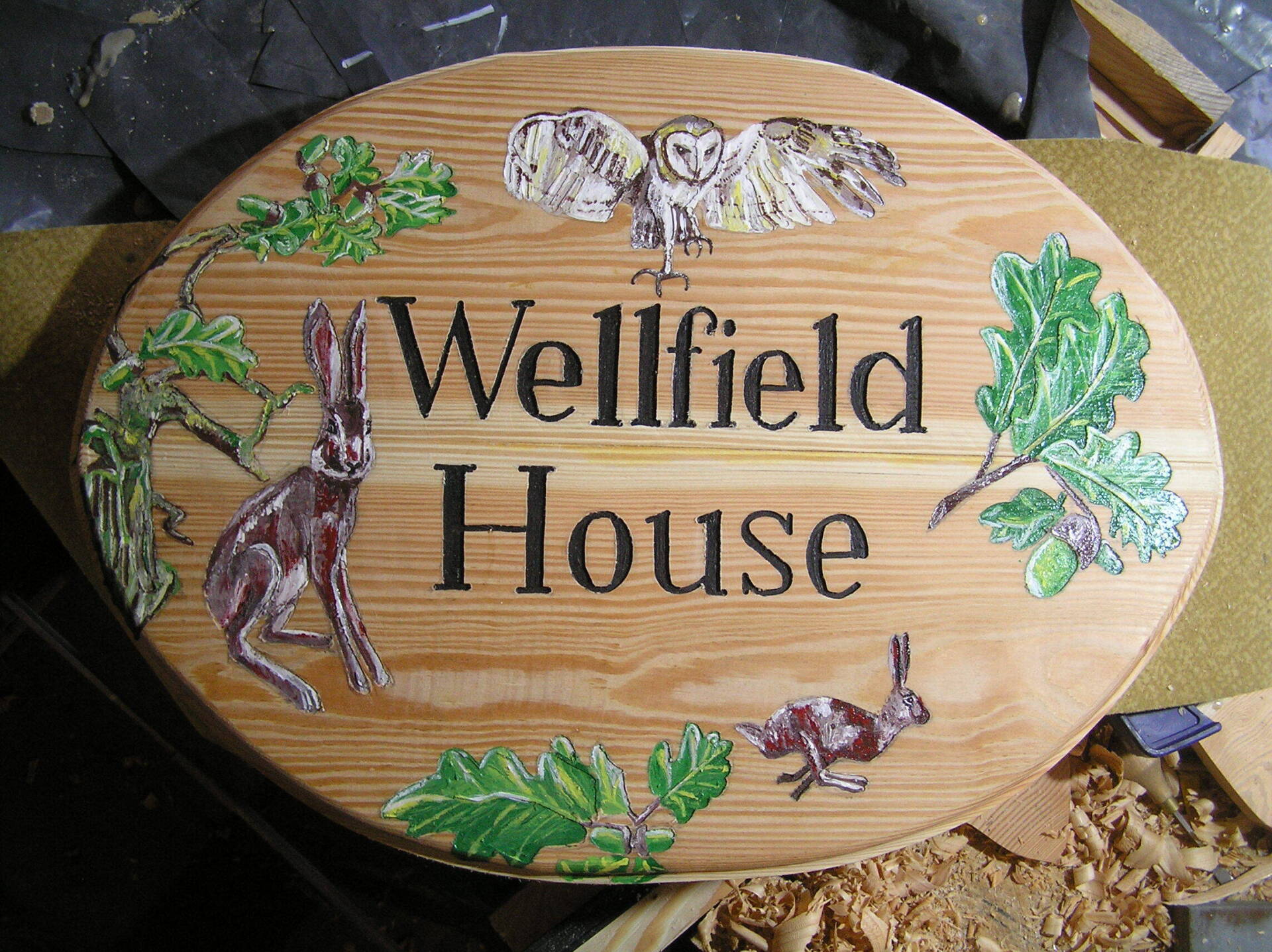 Probably the best illustrated wooden British house sign made by Ingrained Culture
