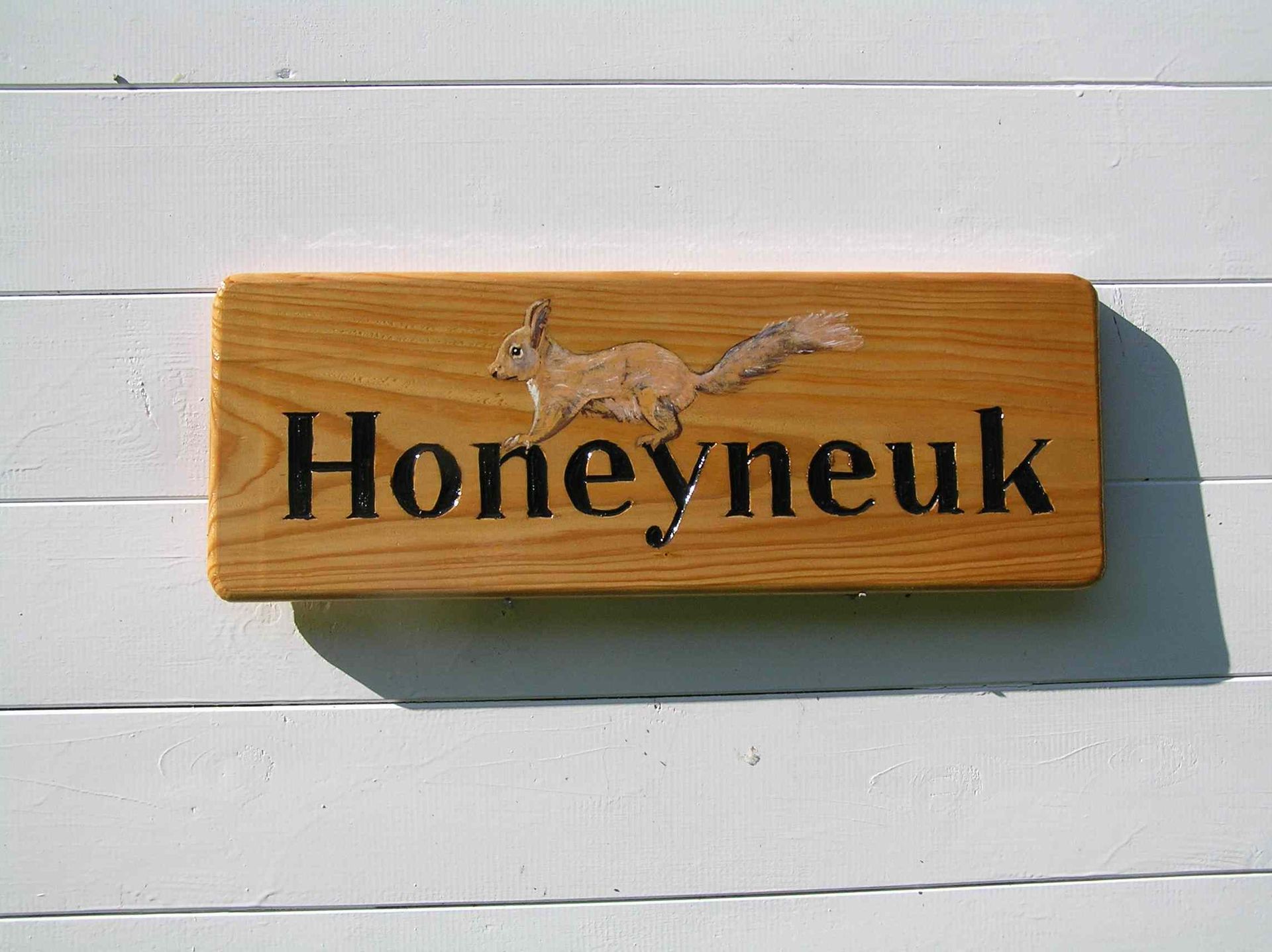 A Scottish made wooden house sign with a picture of a red squirrel made by Ingrained Culture
