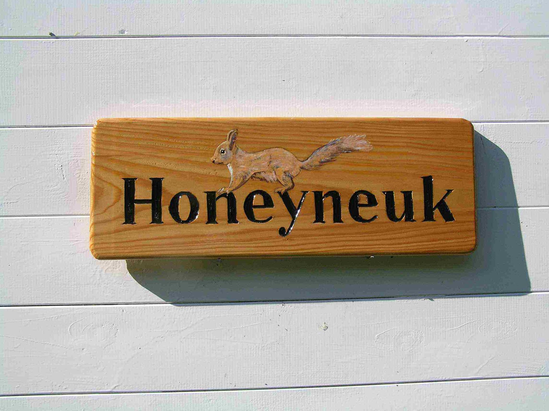 Wooden Scottish house name plate/sign with a hand painted red squirrel made by Ingrained Culture