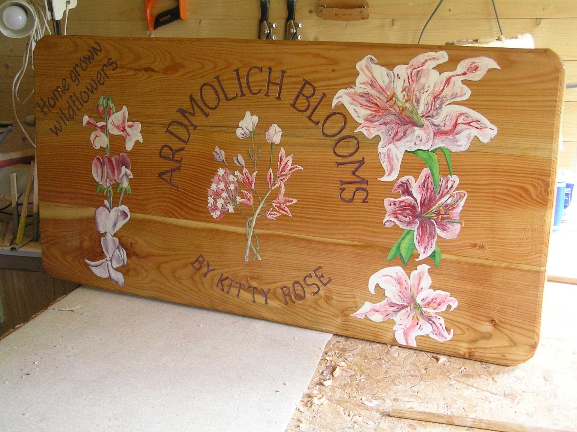 Hand painted business sign for a florist by Ingrained Culture 