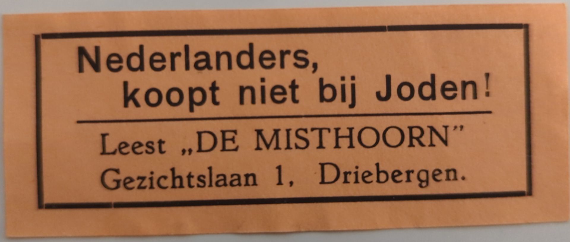 Anti-Joodse oproep – “Nederlanders, koopt niet bij Joden!” – ca. 1941