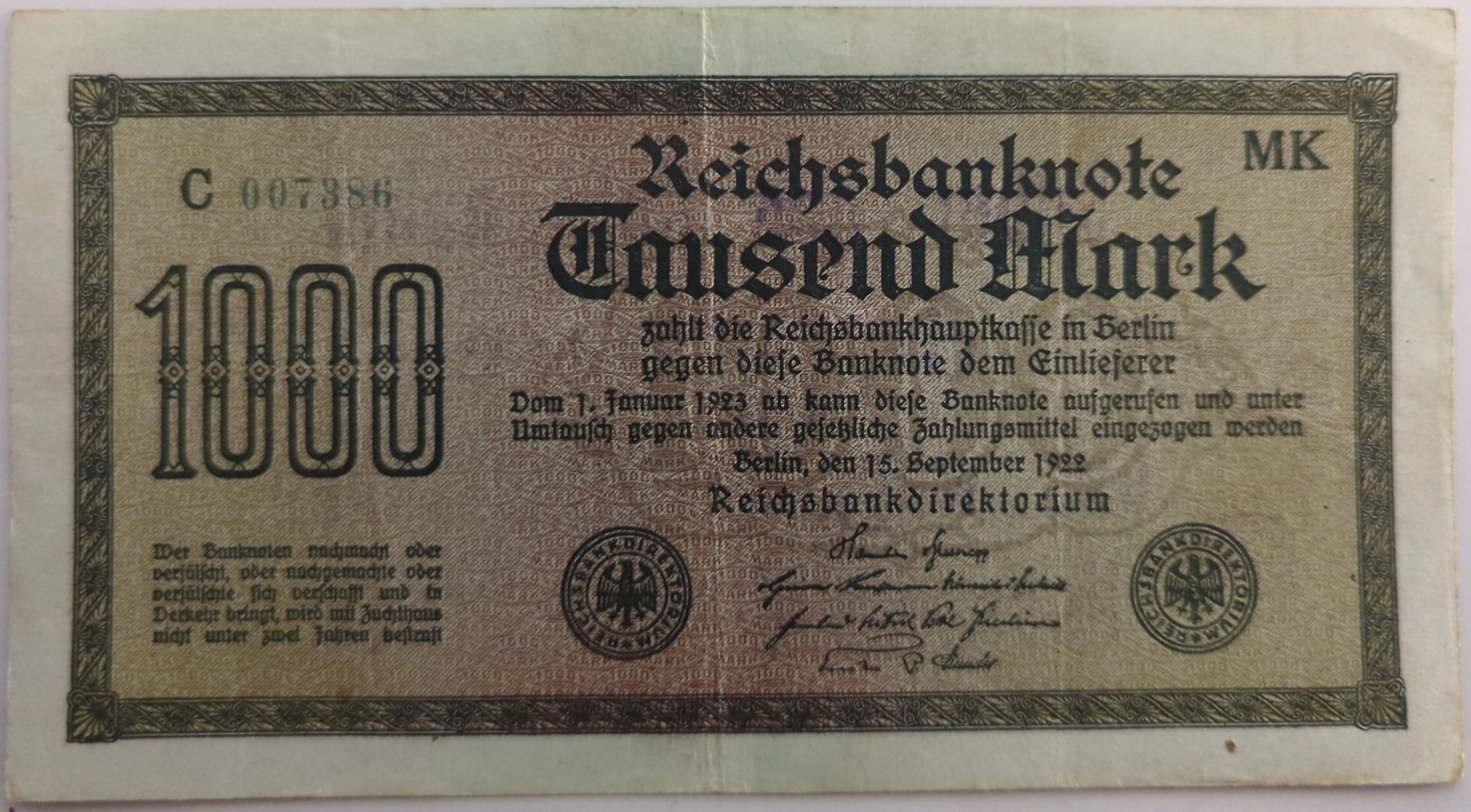 1000 Mark propagandabiljet met antisemitische overdruk