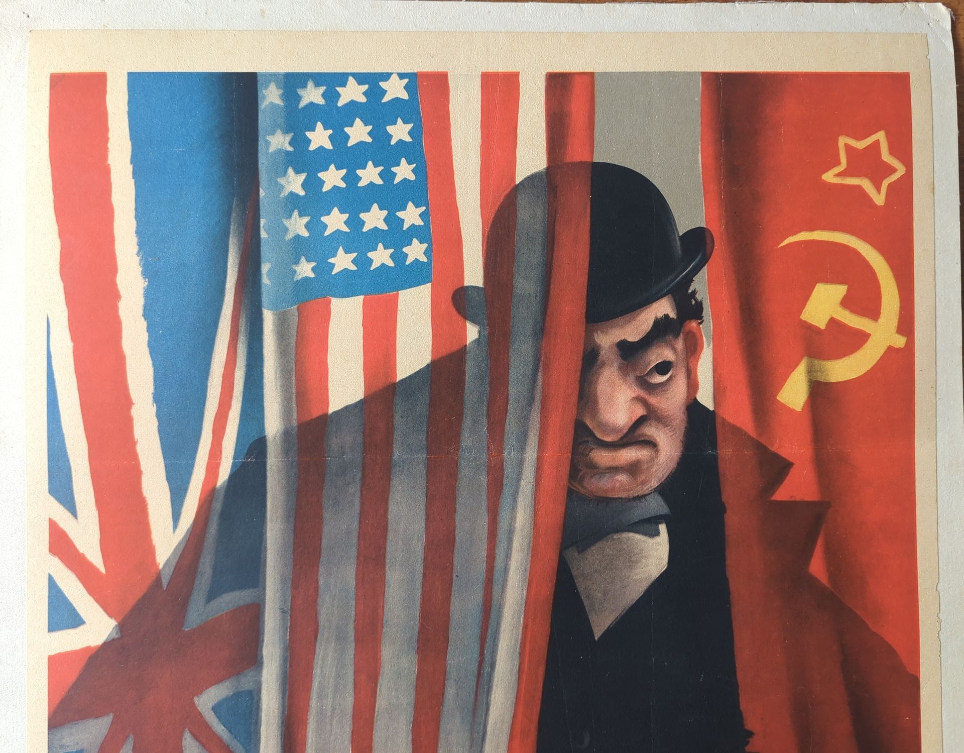 Zeldzame WW2 antisemitische propagandaposter “Le Juif” uit Frankrijk (1943–44). Origineel exemplaar, WOII-affiches