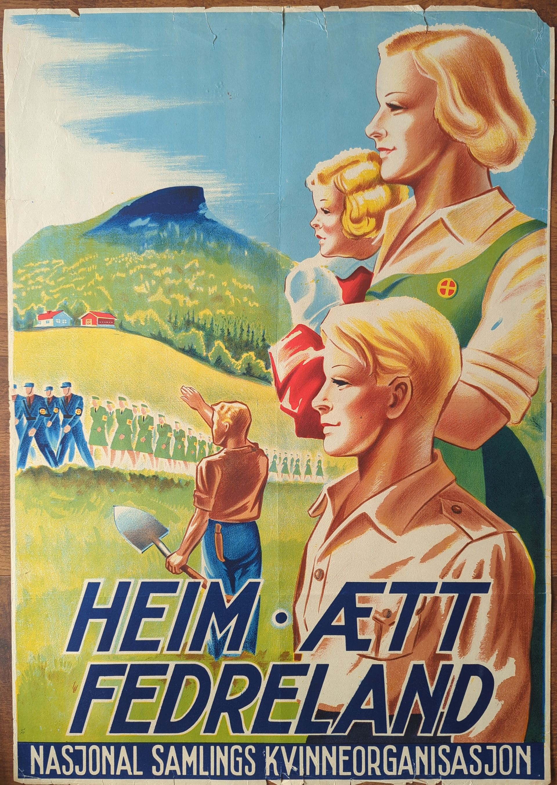 WW2 propagandaposter Heim · Ætt · Fedreland, Noorwegen 1941–44, origineel exemplaar