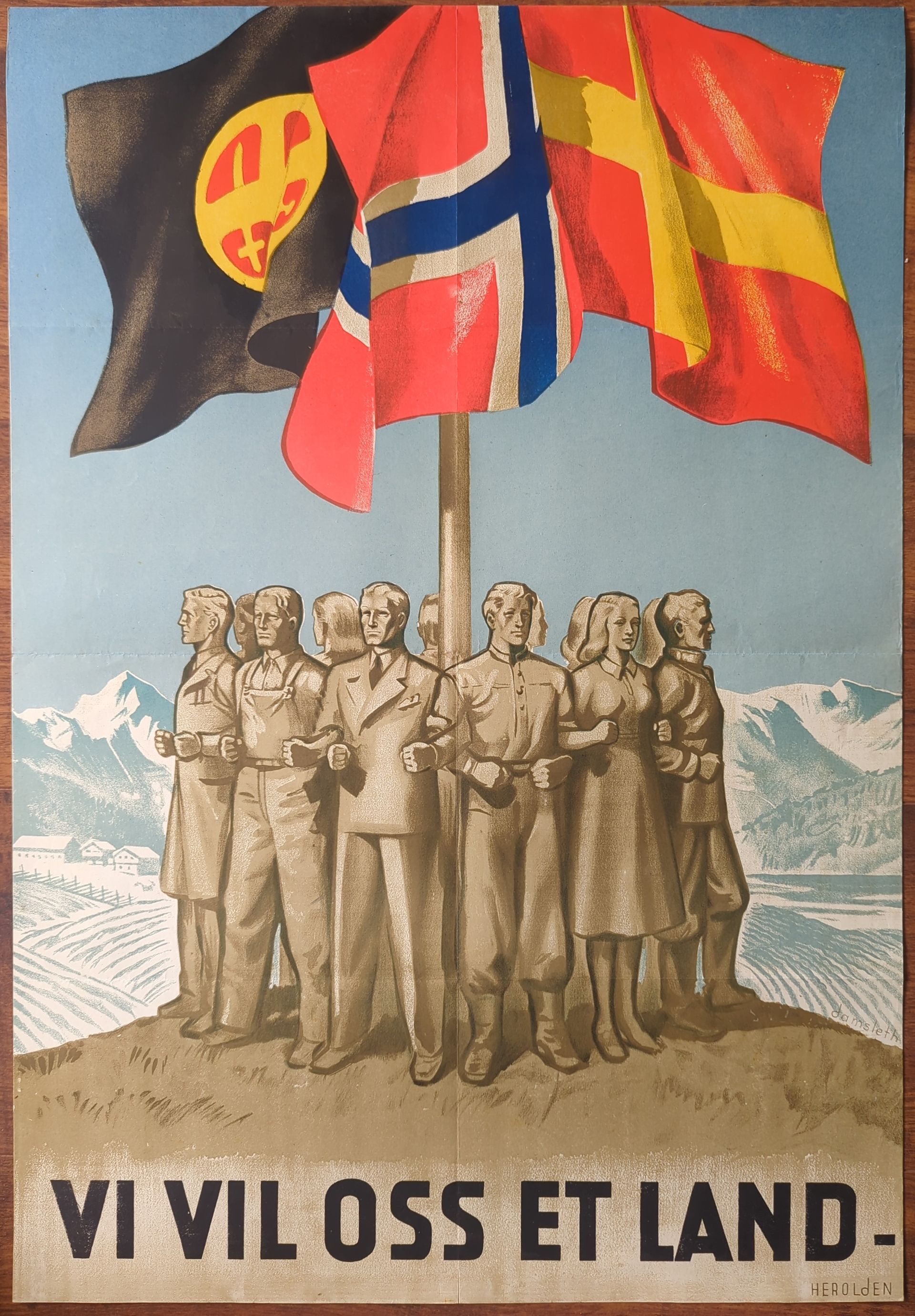 WW2 propagandaposter Vi vil oss et land, Noorwegen 1941–43, origineel exemplaar