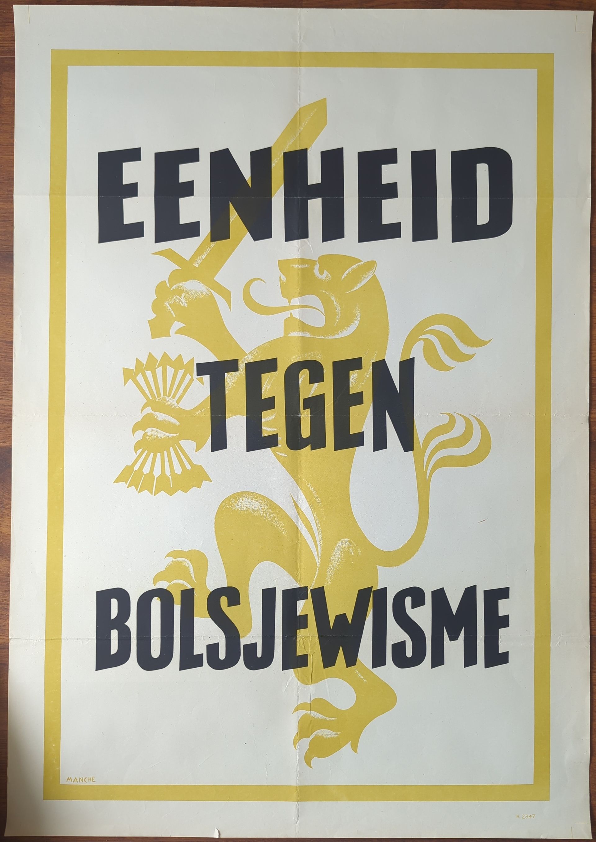 WW2 propagandaposter Eenheid tegen Bolsjewisme, Nederland 1941–42, origineel exemplaar manche