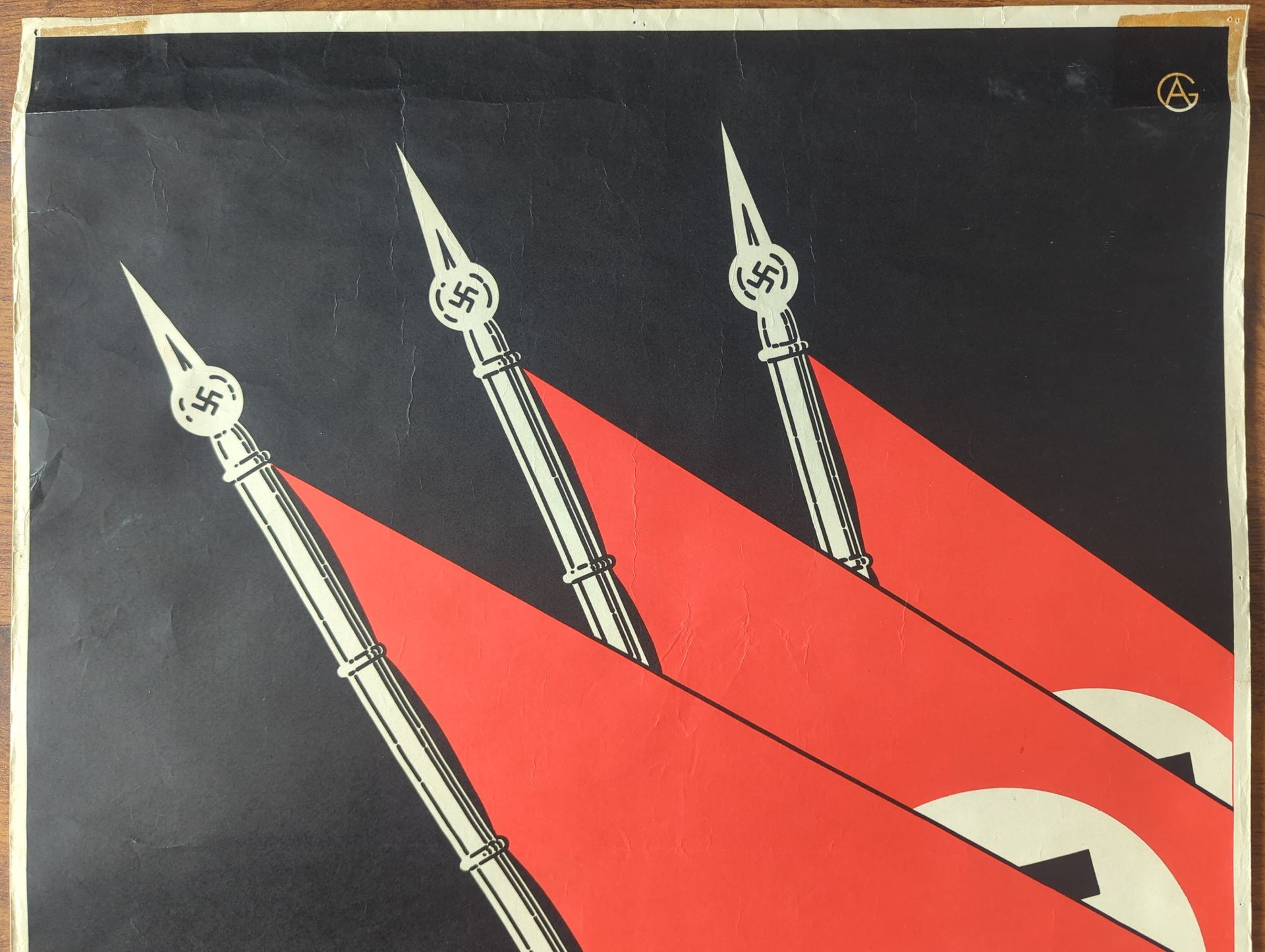 Originele WW2 propagandaposter “Nur Hitler” uit Duitsland (1932). Zeldzaam exemplaar,  WOII-affiche