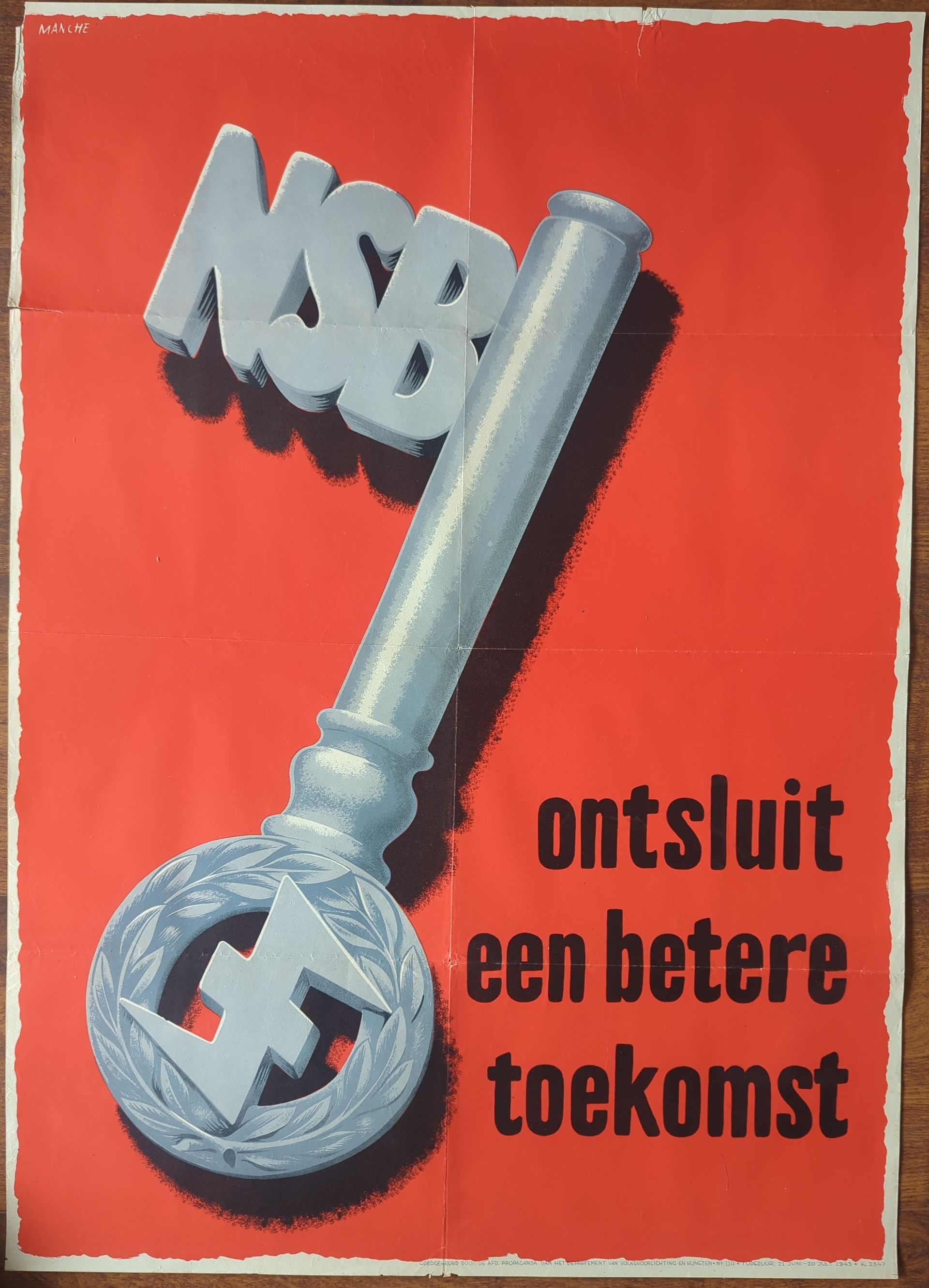 WW2 propagandaposter Ontsluit een betere toekomst, NSB, Nederland 1943, origineel exemplaar