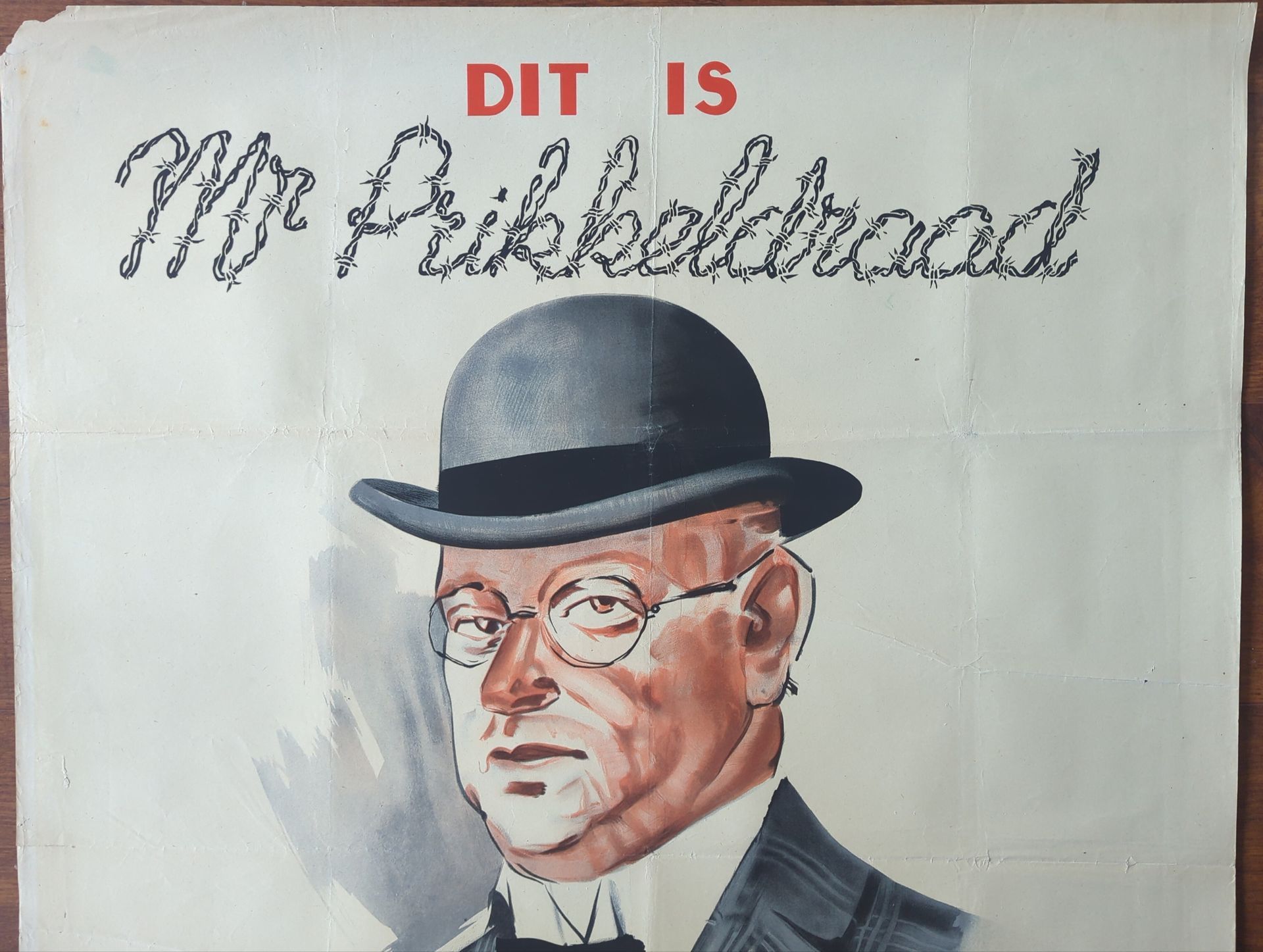 Set van 4 WW2 propagandaposters Mr. Prikkeldraad, Nederland 1944, originele exemplaren