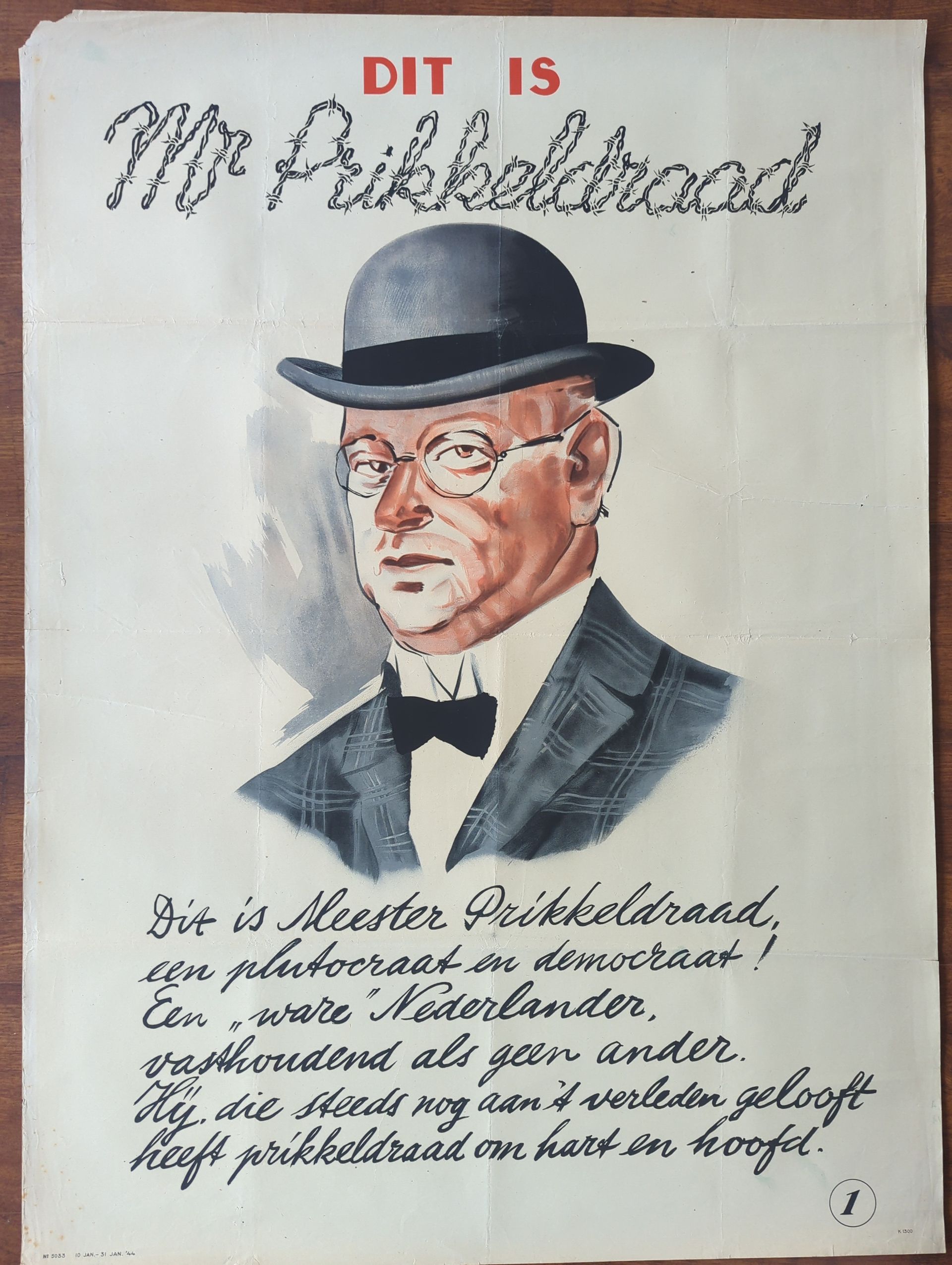 Set van 4 WW2 propagandaposters Mr. Prikkeldraad, Nederland 1944, originele exemplaren