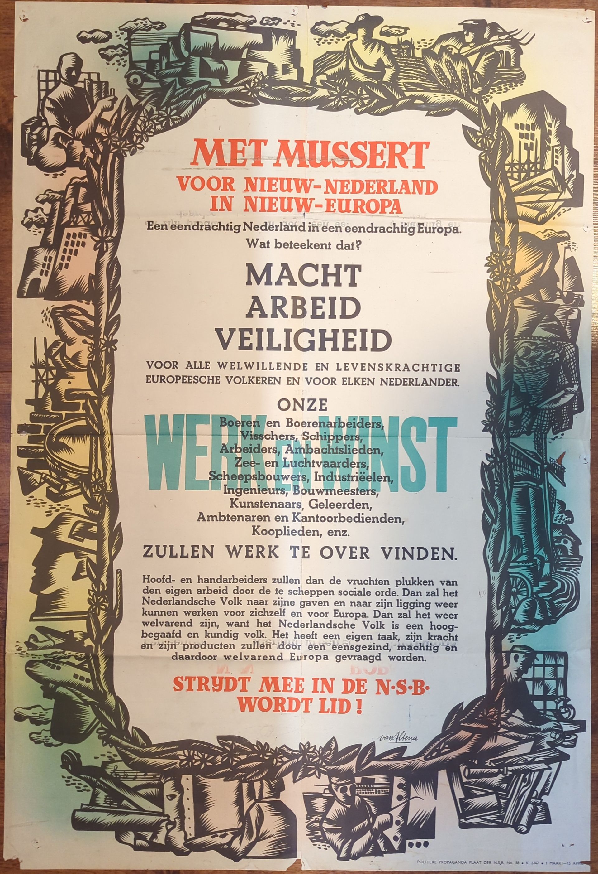 WW2 NSB-propagandaposter Politieke propaganda plaat no. 58, Nederland, origineel exemplaar