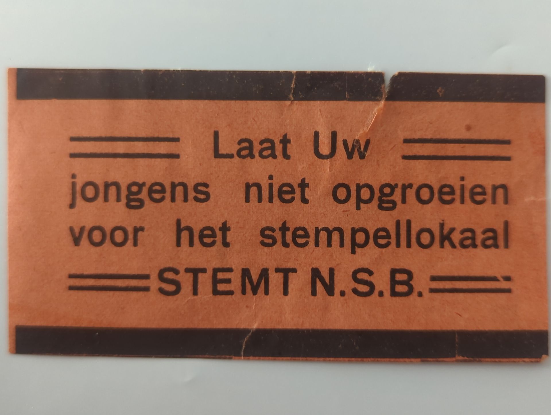 Twee originele NSB-propagandastrookjes / plakcoupons – jaren 30/40