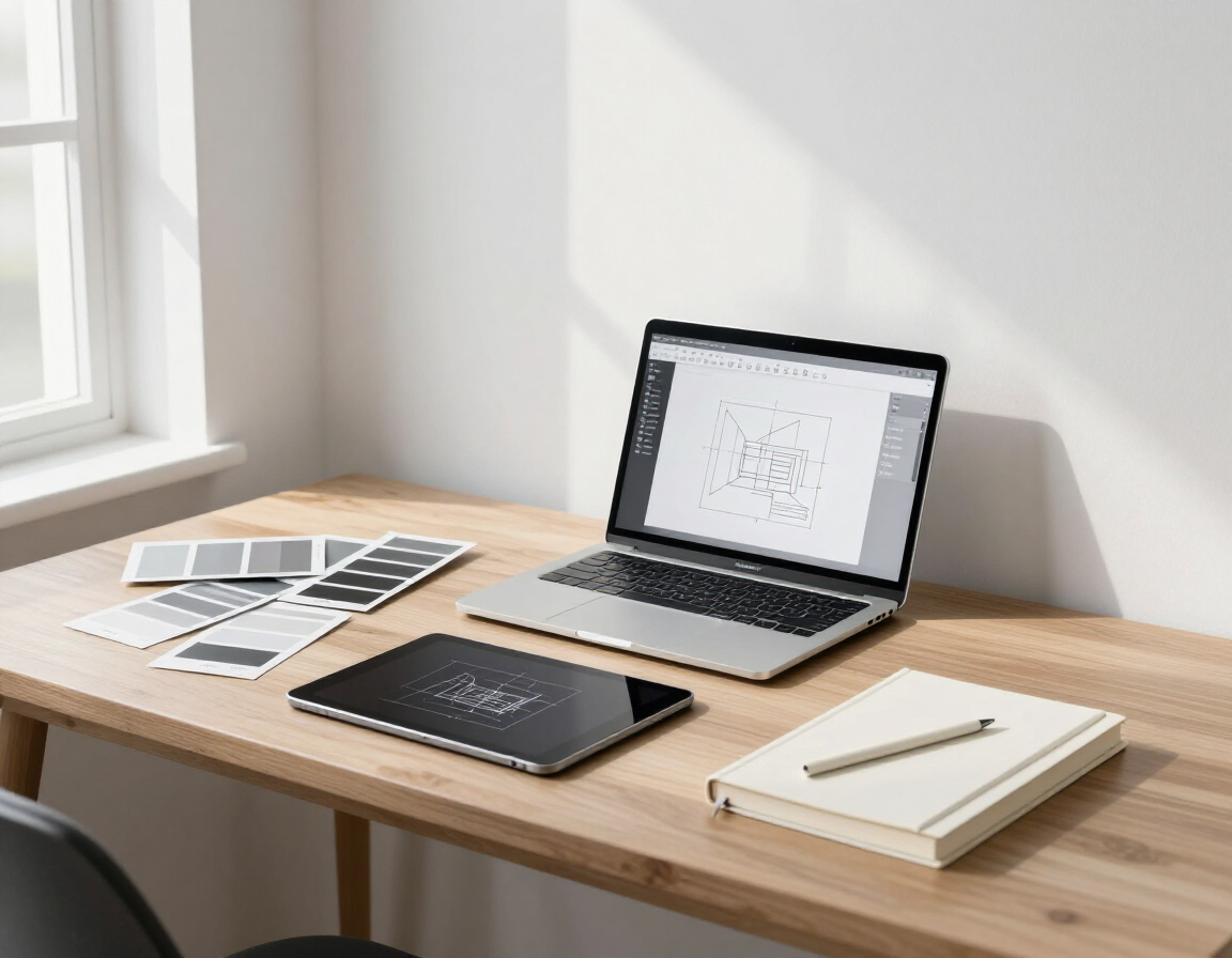 Minimal creative studio workspace for a design and marketing collective