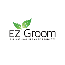 a logo for a company called ez groom all natural pet care products .