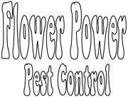 Black line art text on a white background that reads "Flower Power" above "Pest Control" in a stylized, groovy font.