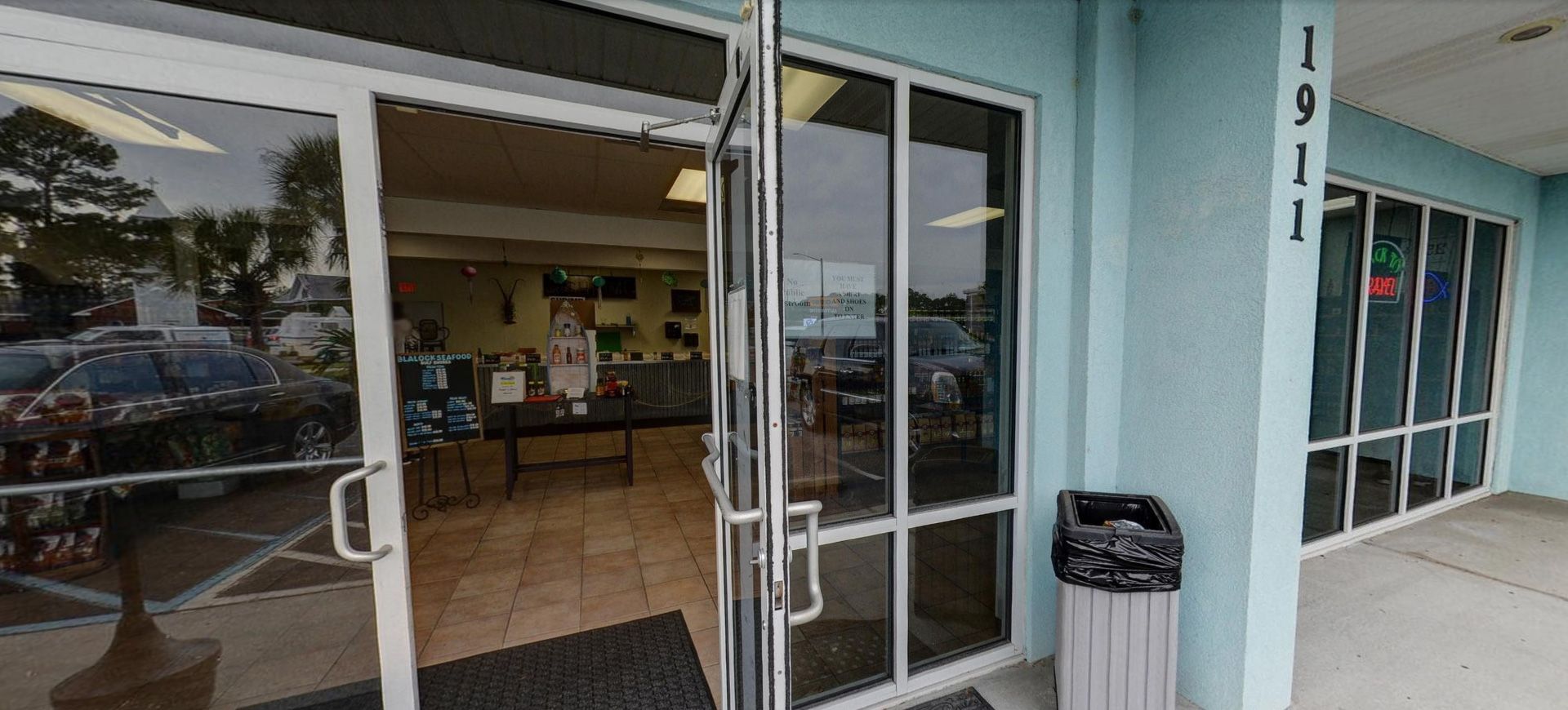 interior view of seafood market photographed from front entrance