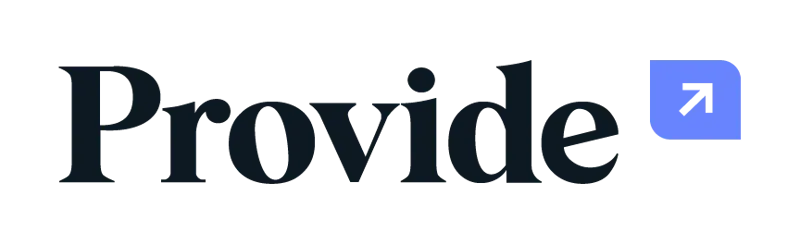 A logo for a company called provide with an arrow pointing up.