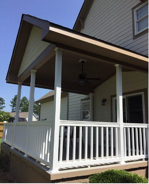 covered porch with white railing