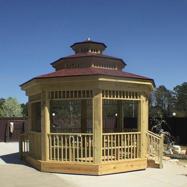 octagon screened gazebo with 3 tiered roof